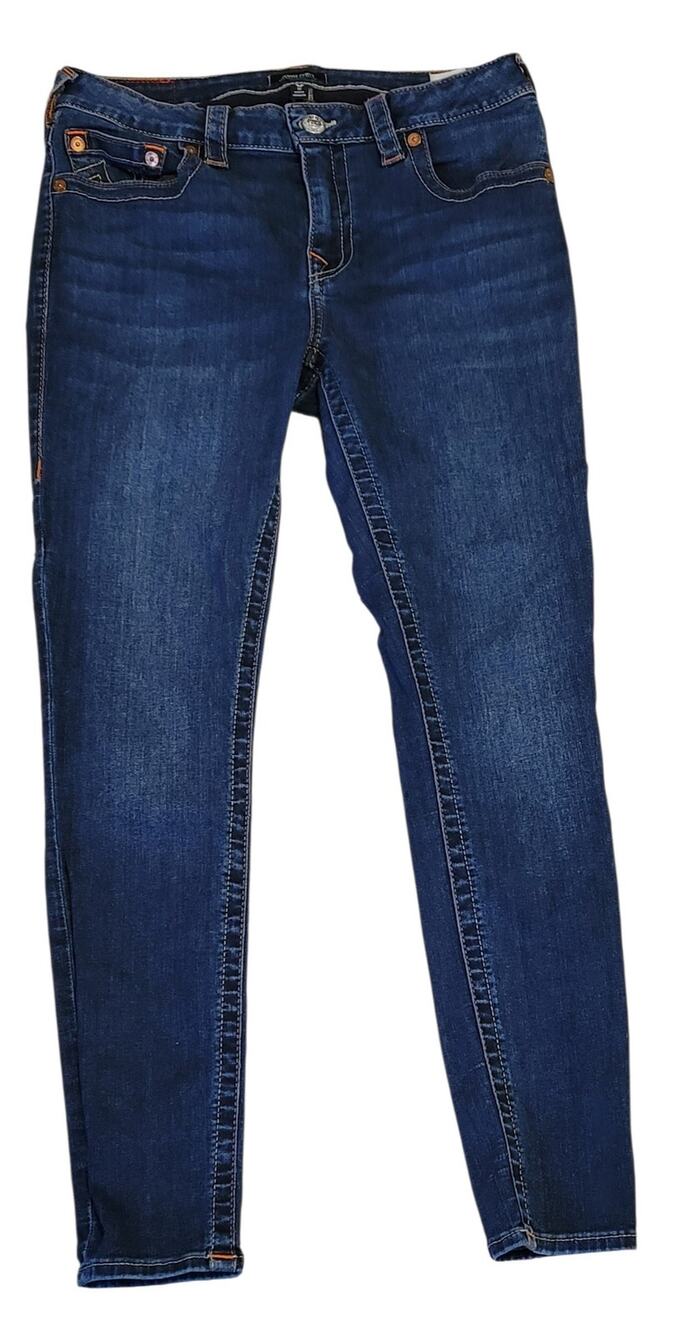 True Religion Jennie Curvy Mid Rise Super Skinny Jeans Size 32 Dark Wash EUC